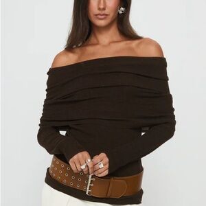 Cotton On | Fold Over Off-Shoulder Brown Sweater